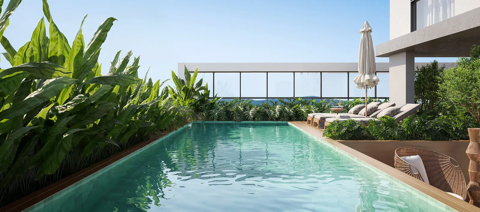 Piscina de borda infinita no rooftop do Acqua Marine